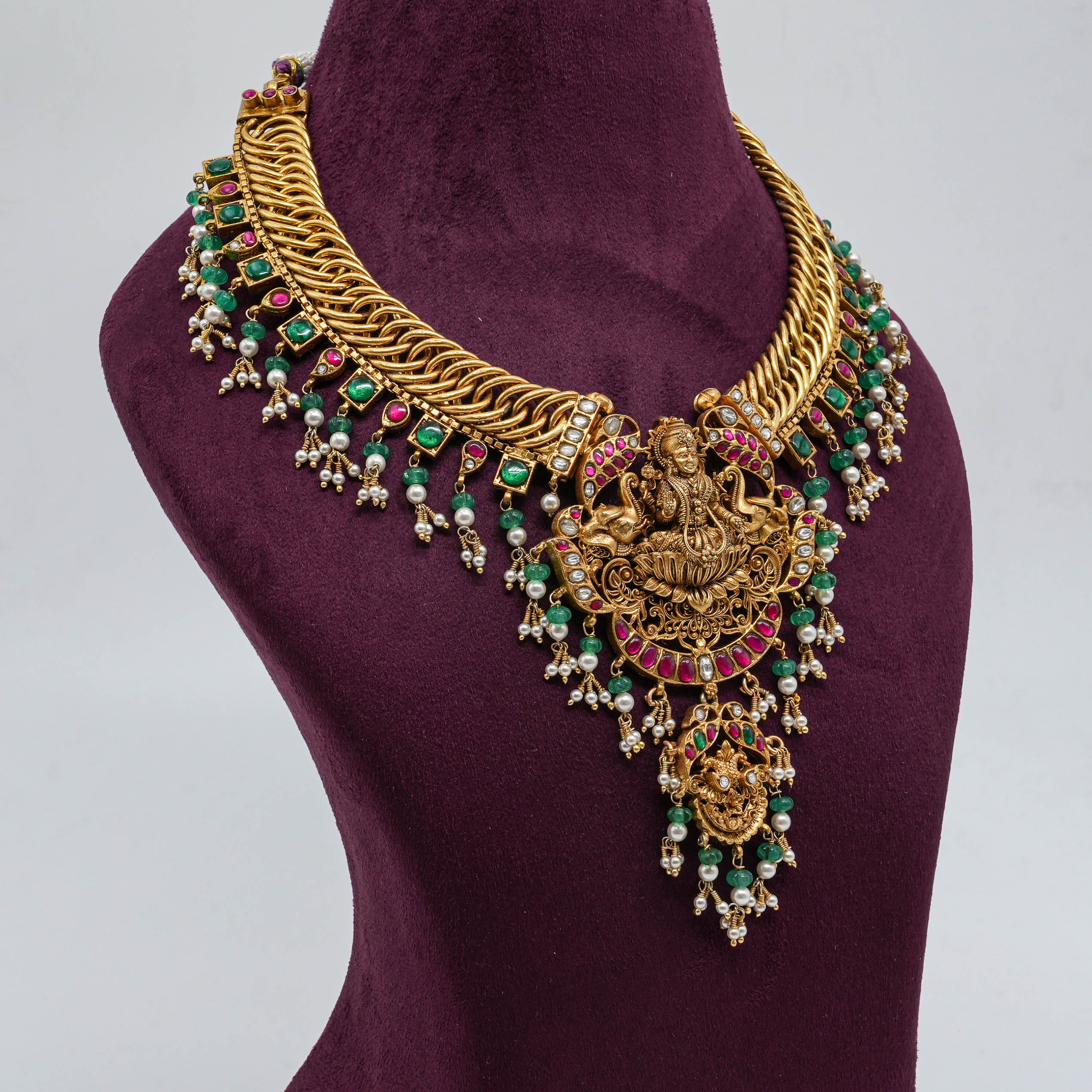 Saubhagya Jewellers - Goddess Lakshmi Temple Necklace Gold