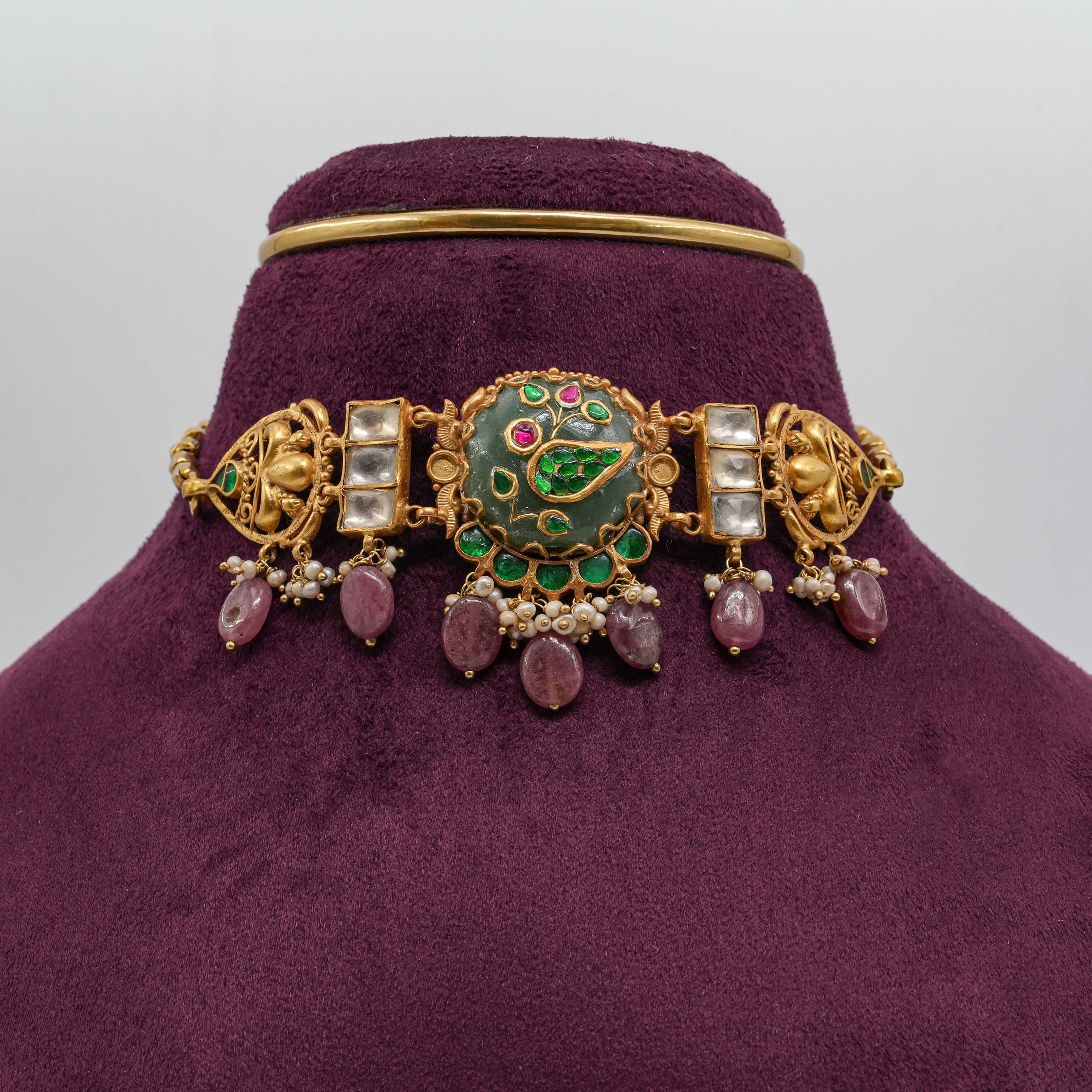 Saubhagya Jewellers - Emerald Floral Kundan Choker