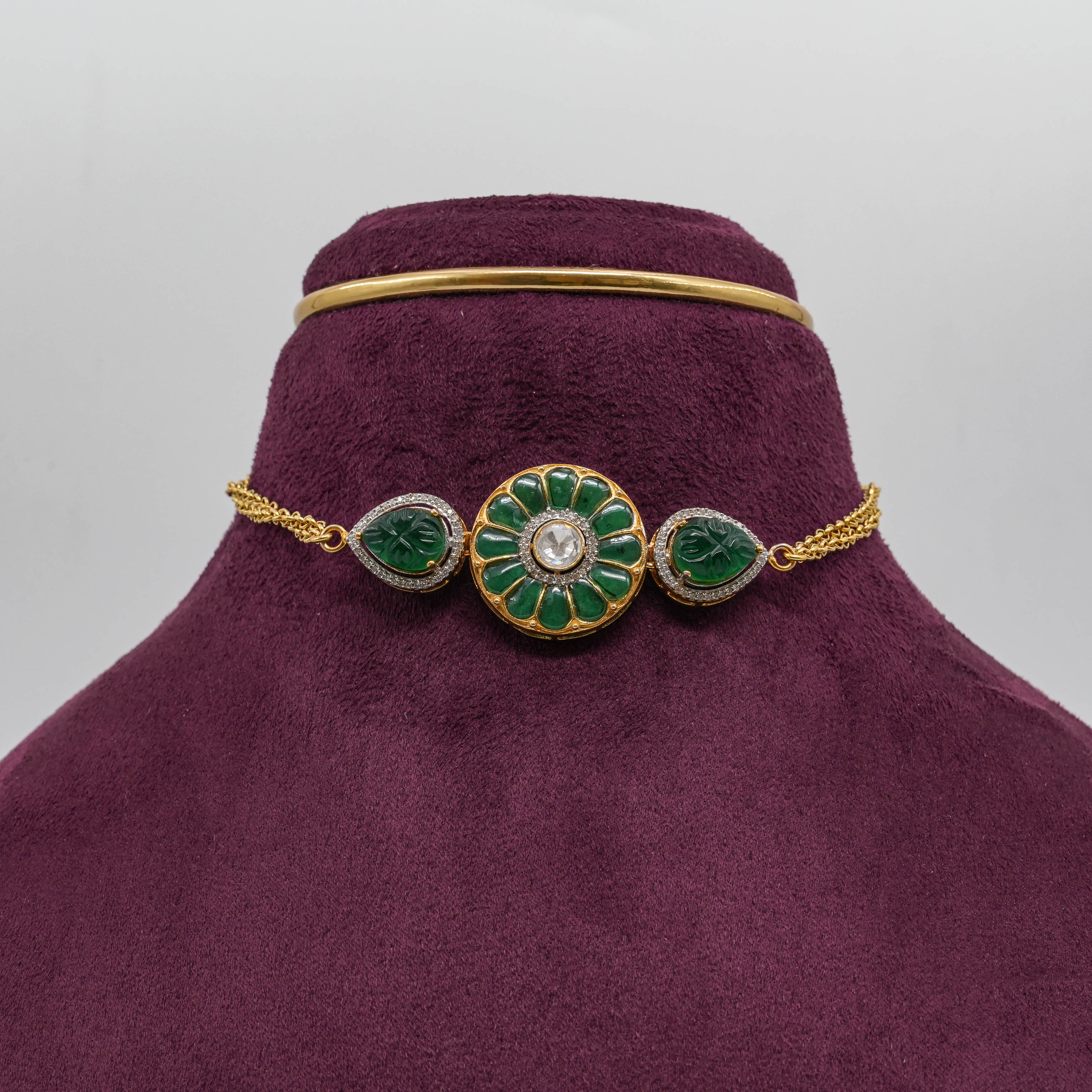 Saubhagya Jewellers - Emerald Flower Choker Set