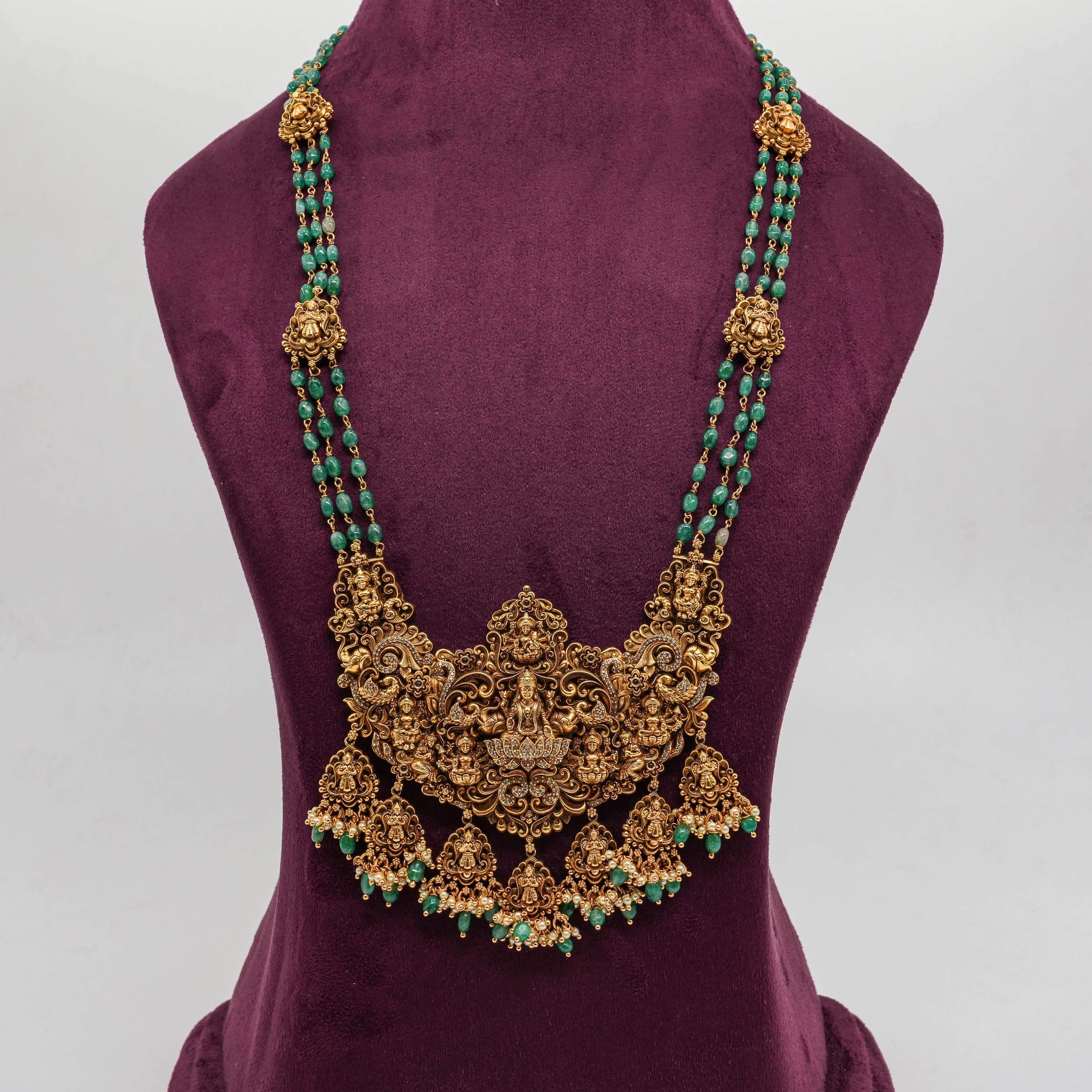 Saubhagya Jewellers - Emerald Layered Temple Necklace