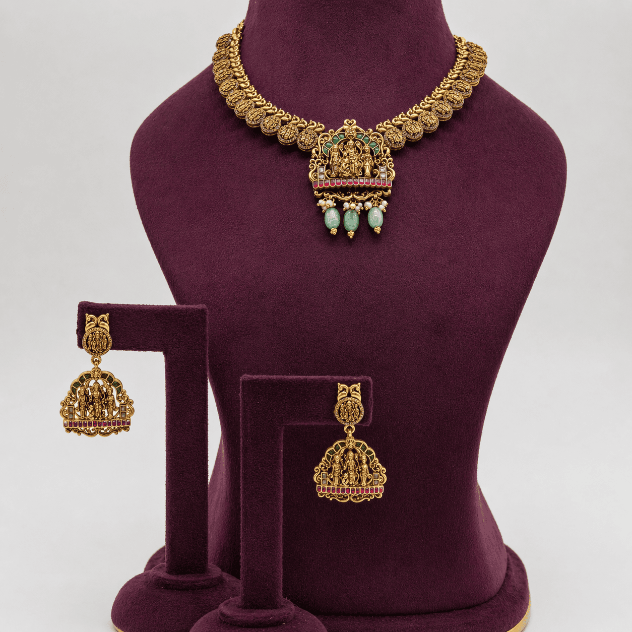 Saubhagya Jewellers - Temple Lakshmi Necklace Set