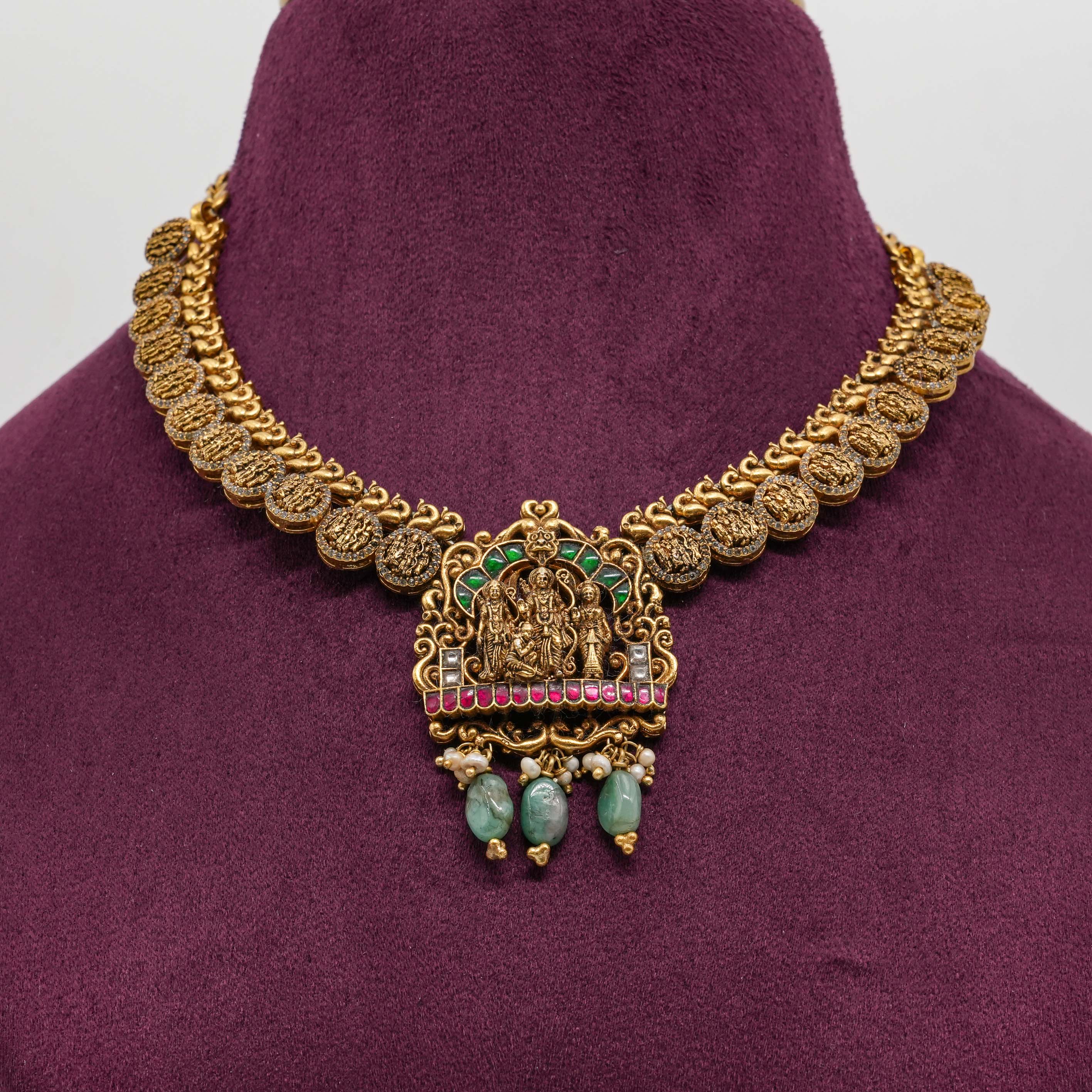 Saubhagya Jewellers - Temple Lakshmi Necklace Set