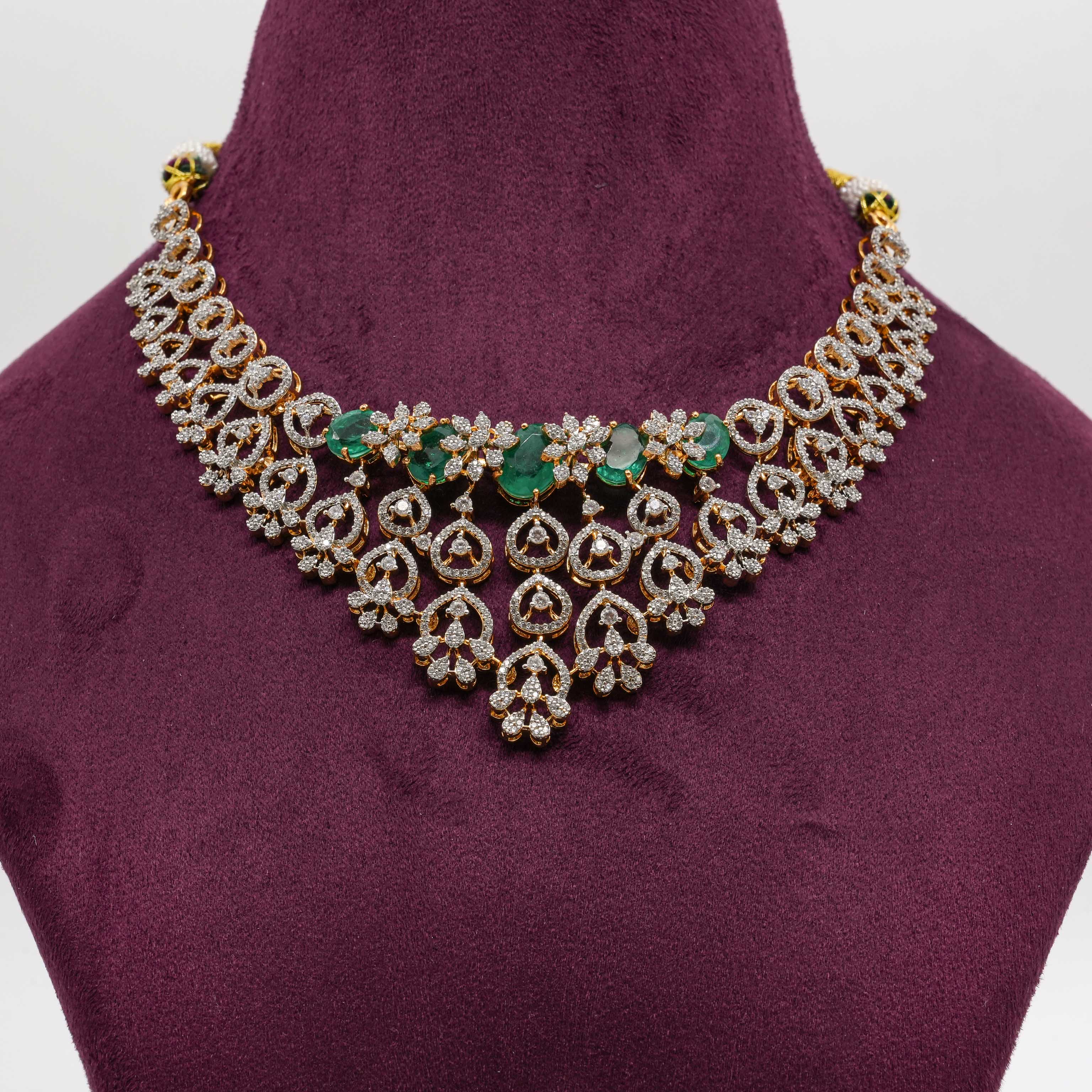 Saubhagya Jewellers - Emerald Floral Necklace