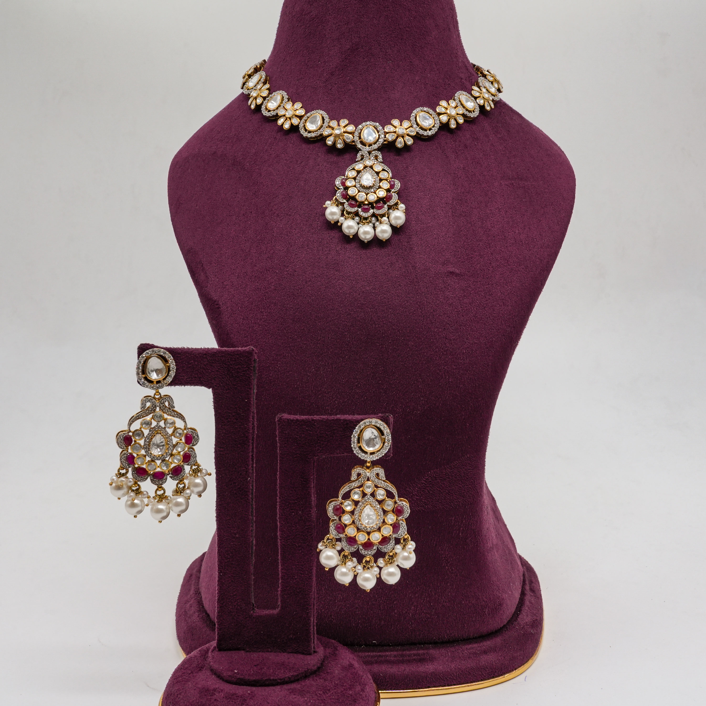 Saubhagya Jewellers - Floral Kundan Necklace Set