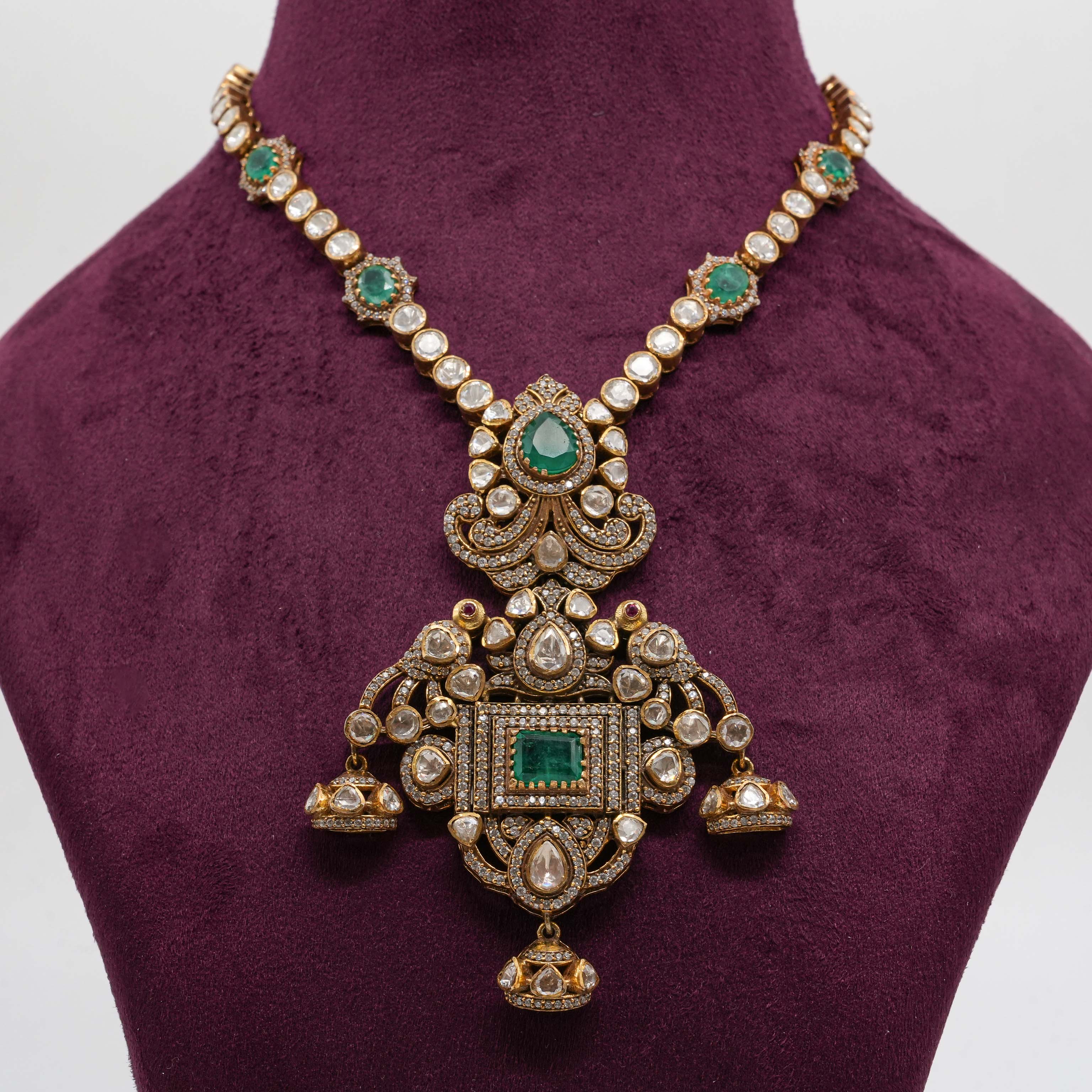 Saubhagya Jewellers - Emerald Studded Necklace Set