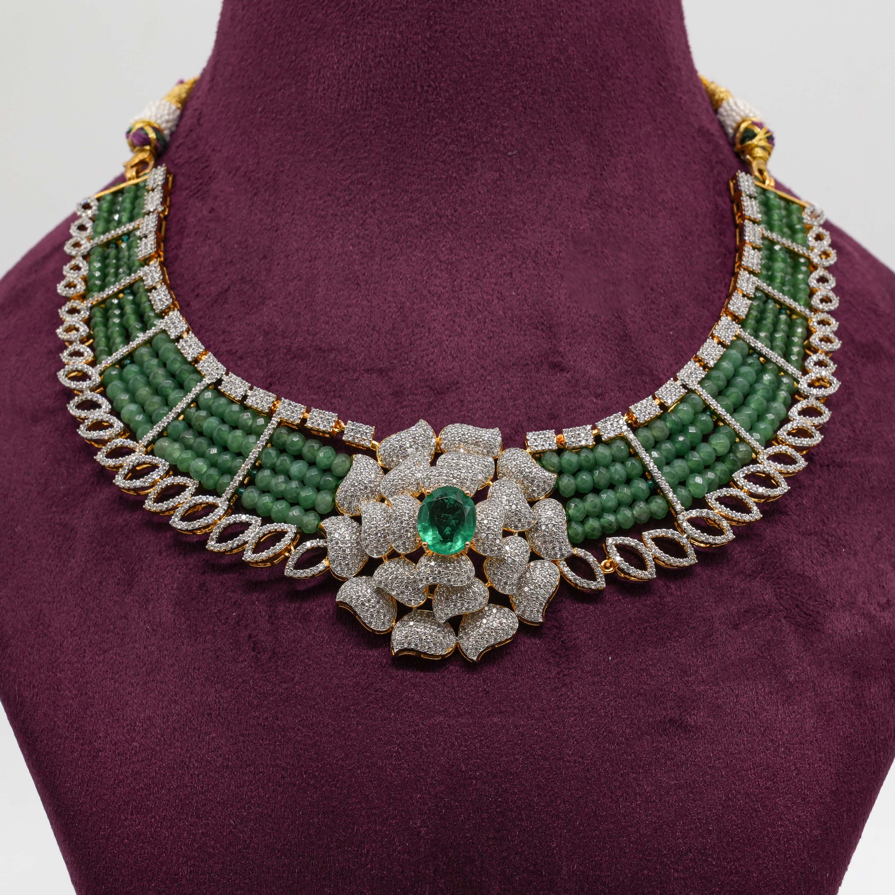Saubhagya Jewellers - Emerald Flower Choker