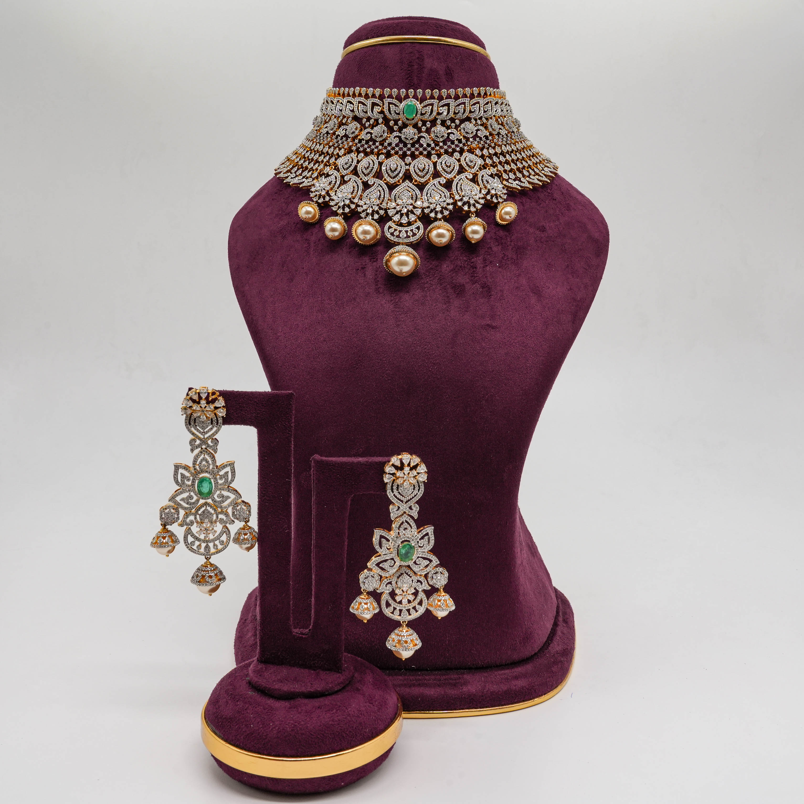 Saubhagya Jewellers - Diamond Pearl Choker Set