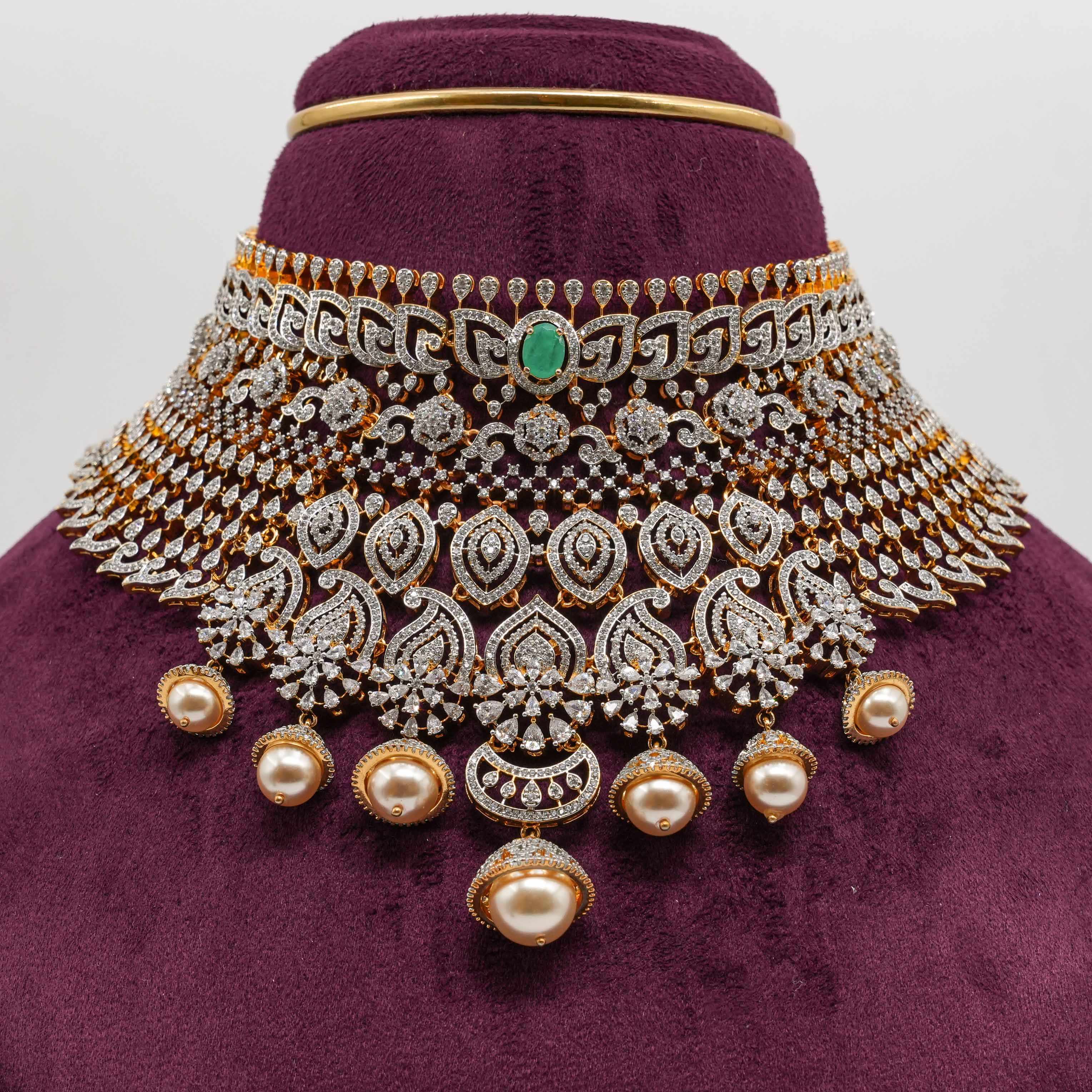 Saubhagya Jewellers - Diamond Pearl Choker Set