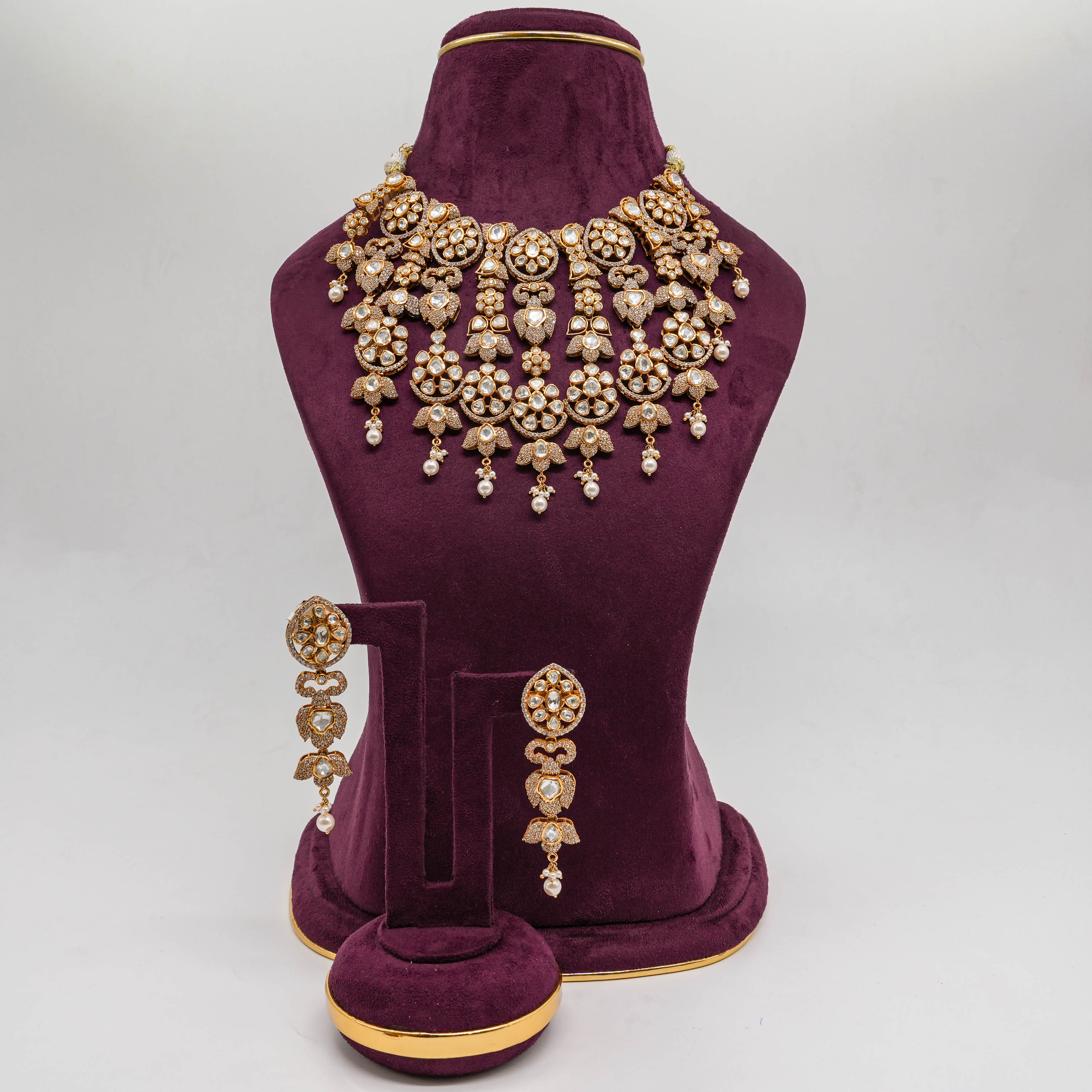 Saubhagya Jewellers - Floral Kundan Drop Necklace