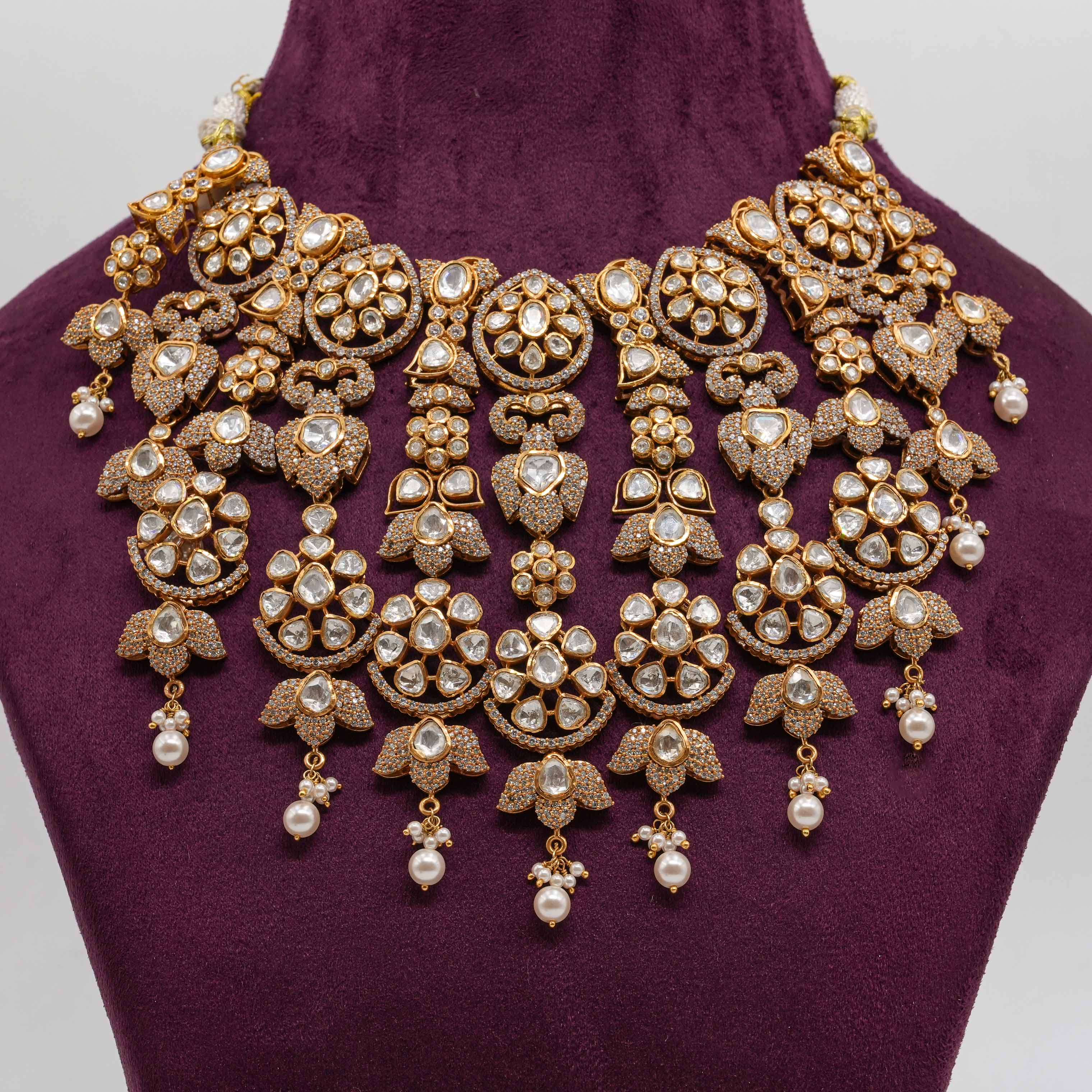 Saubhagya Jewellers - Floral Kundan Drop Necklace