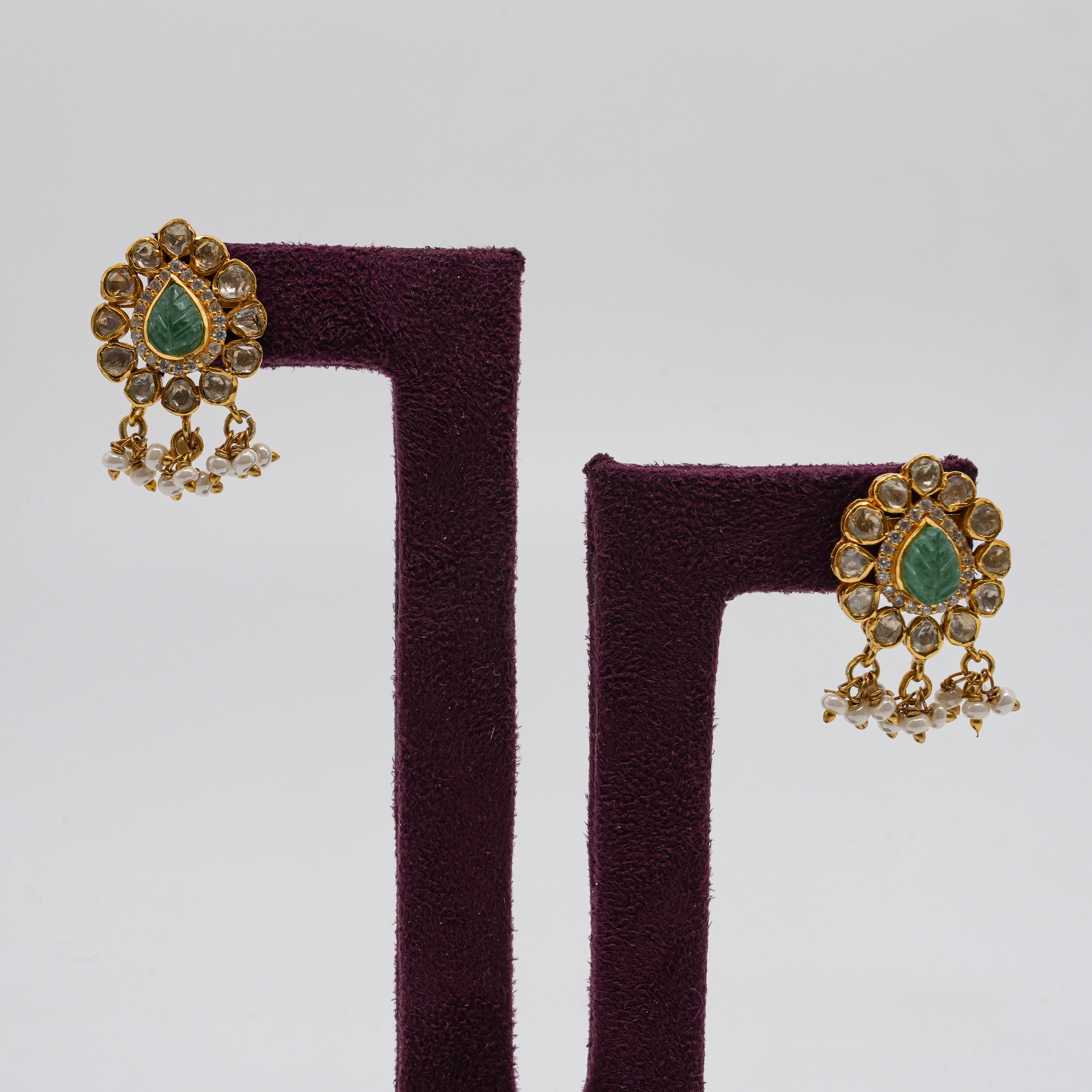 Saubhagya Jewellers - Emerald Pearl Drop Earrings