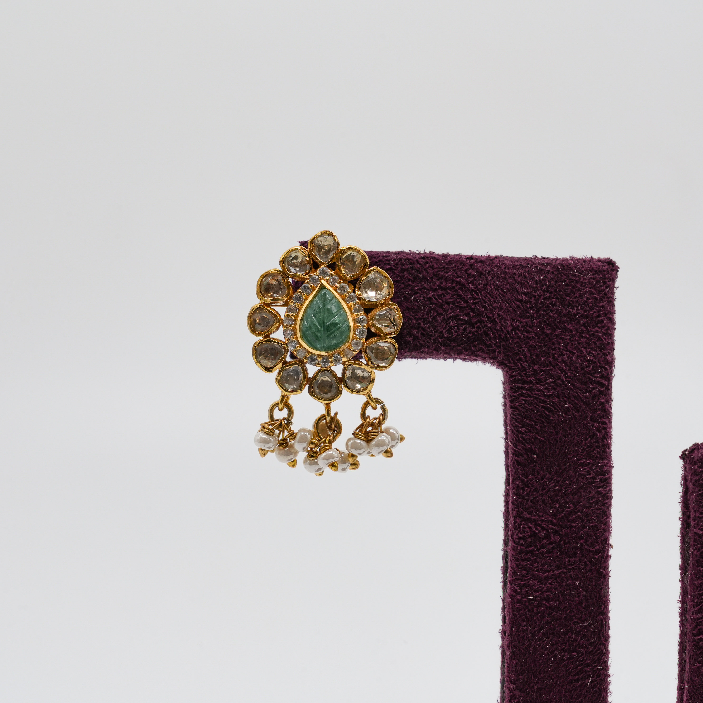 Saubhagya Jewellers - Emerald Pearl Drop Earrings