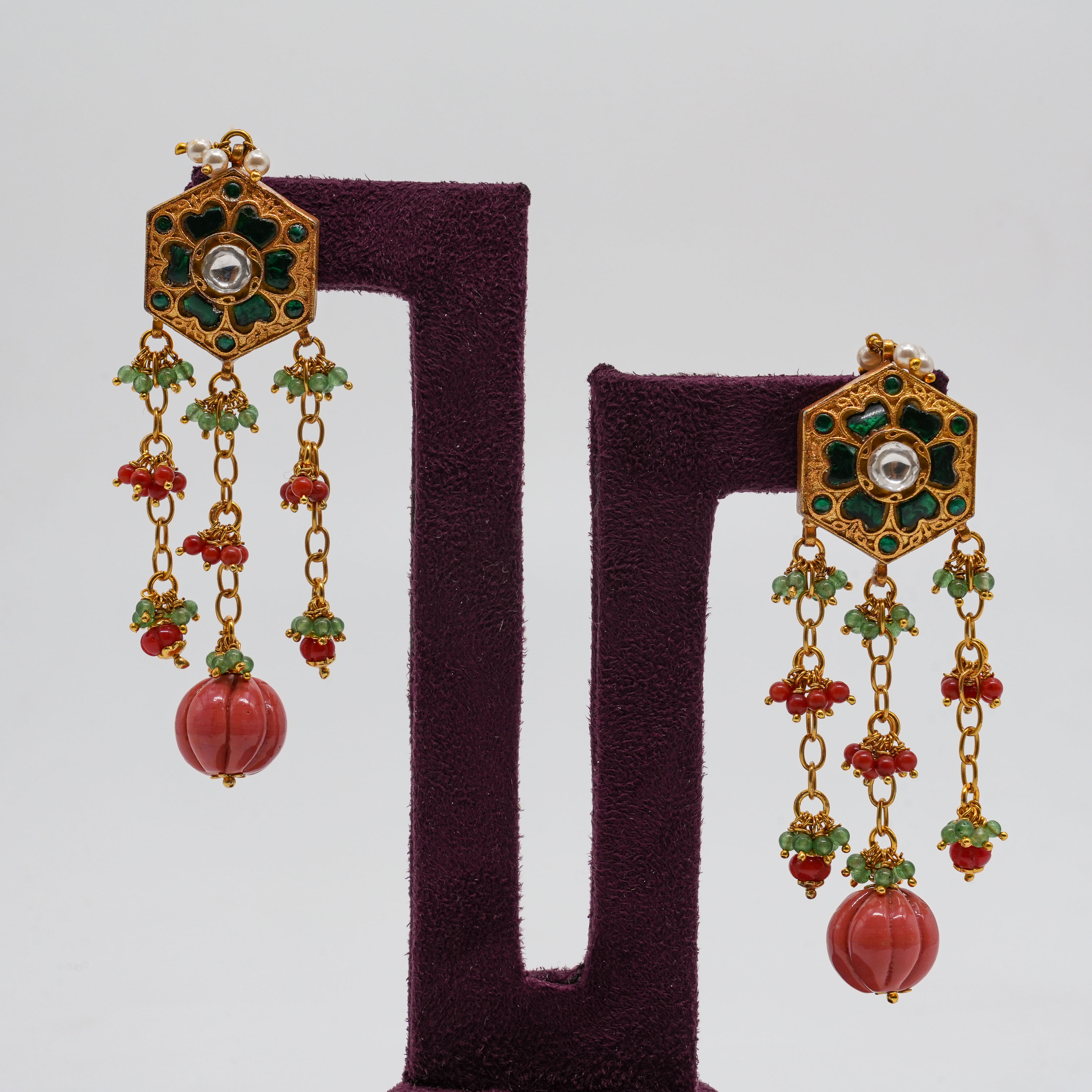Saubhagya Jewellers - Hexagonal Coral Drop Earrings