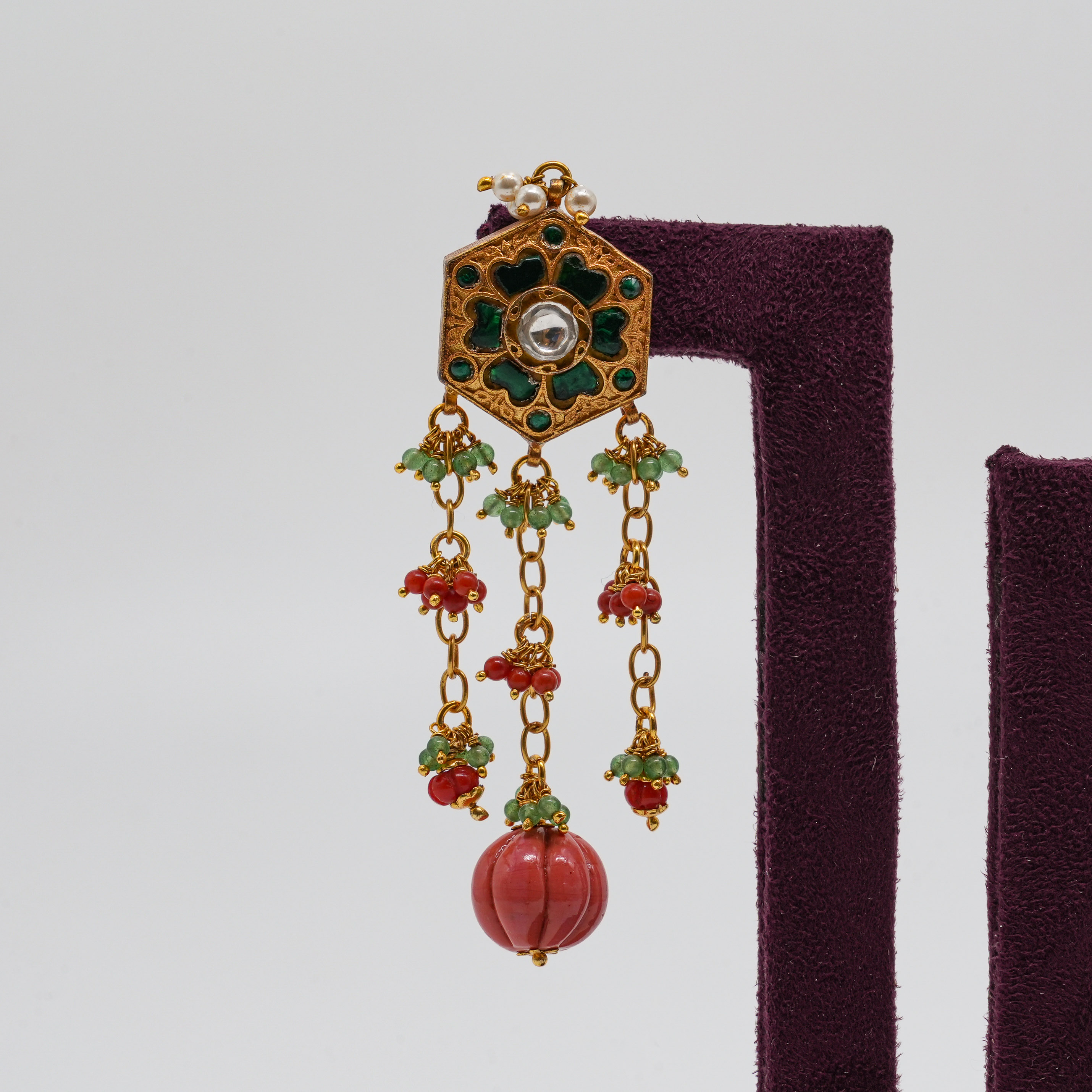 Saubhagya Jewellers - Hexagonal Coral Drop Earrings