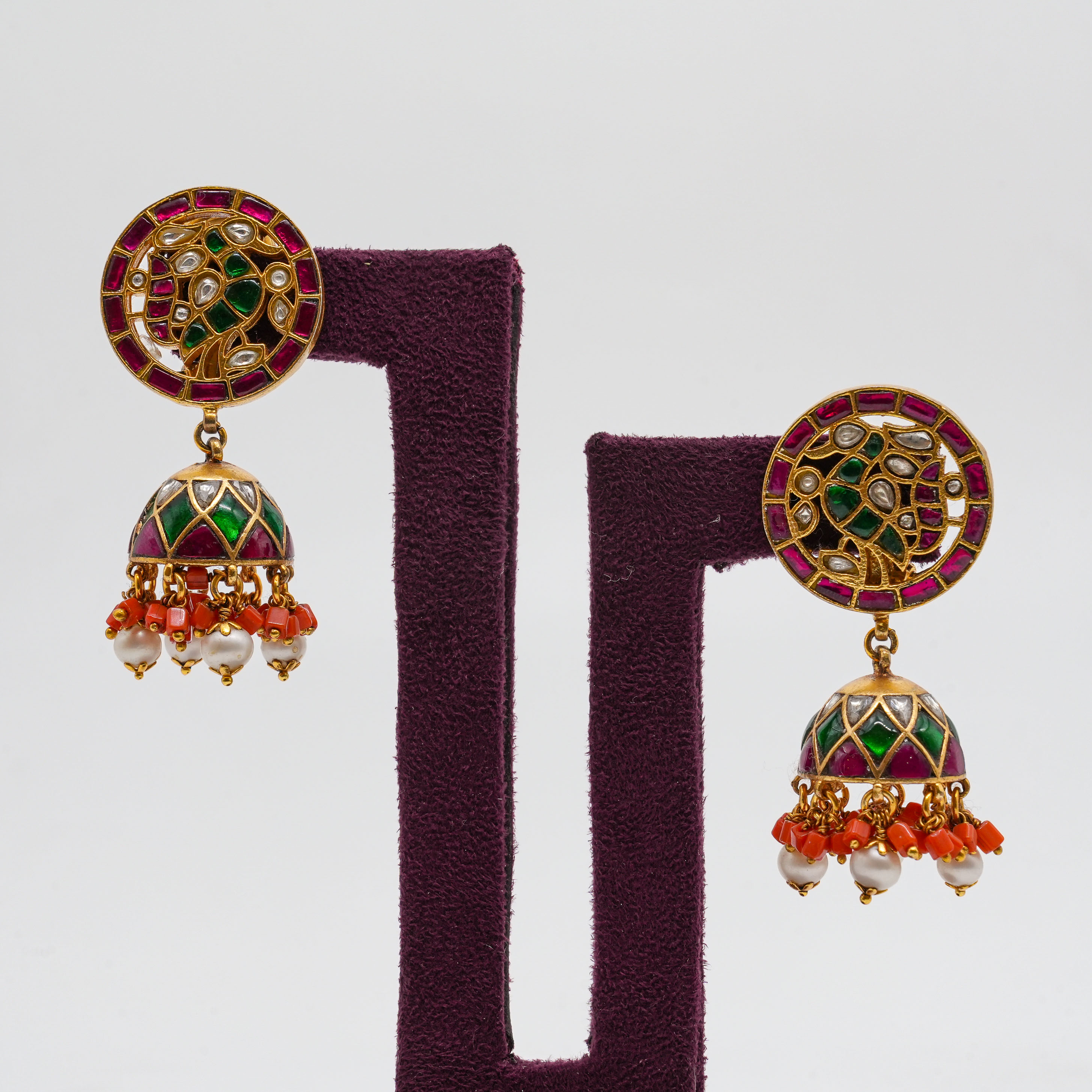 Saubhagya Jewellers - Emerald Peacock Jhumka