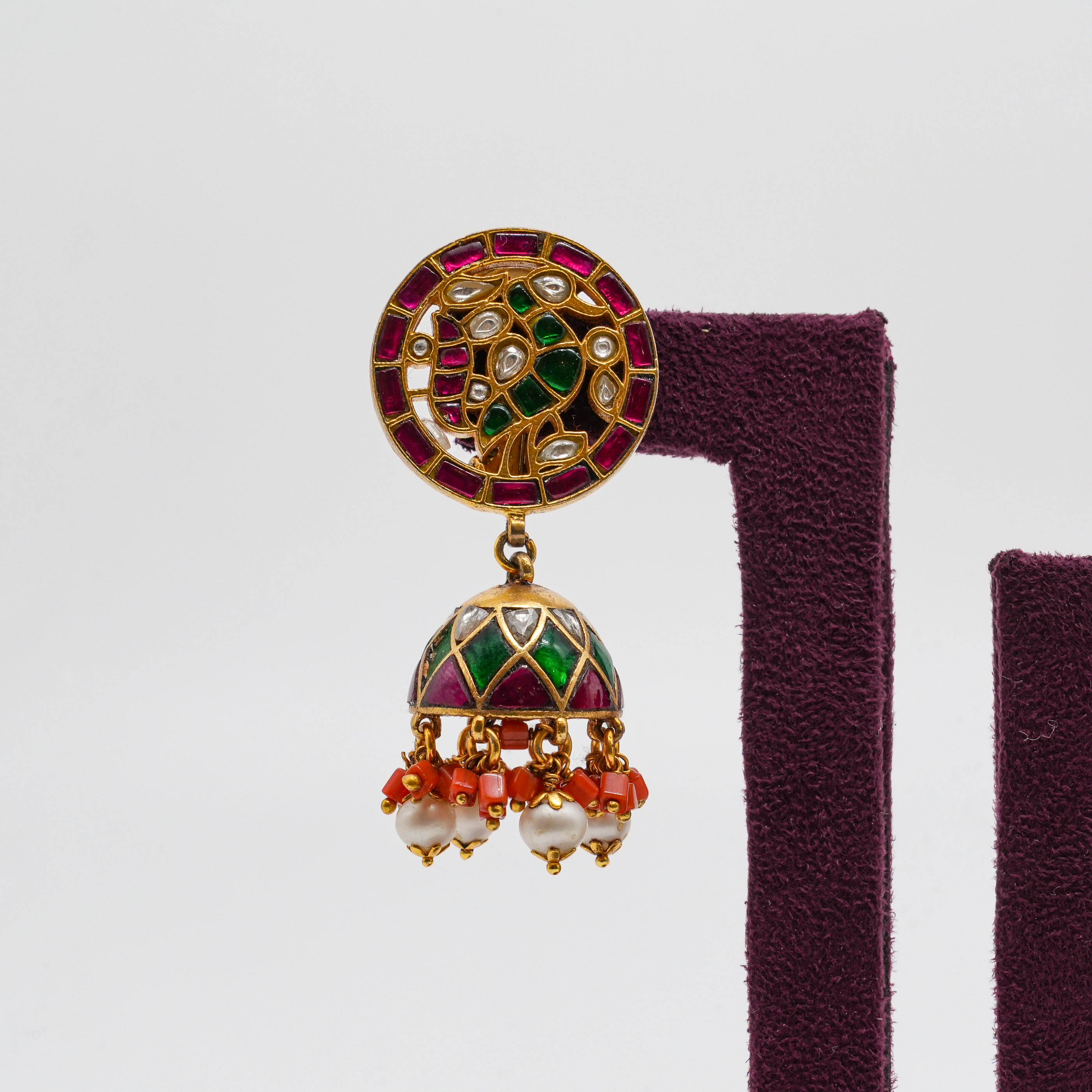Saubhagya Jewellers - Emerald Peacock Jhumka