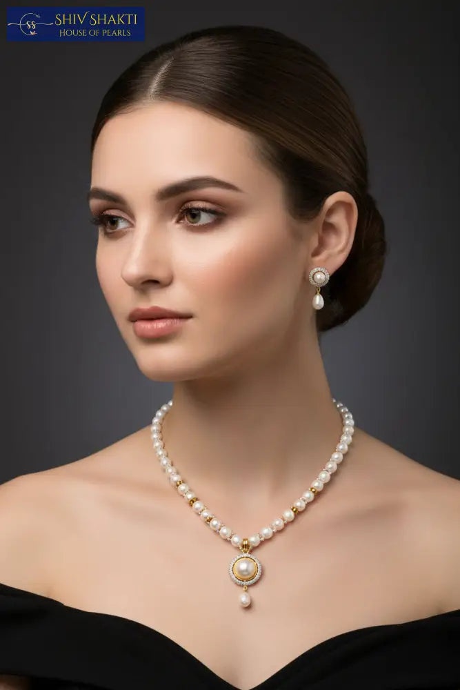 Shiv Shakti Pearls - Royal Aura Button Pearl Necklace