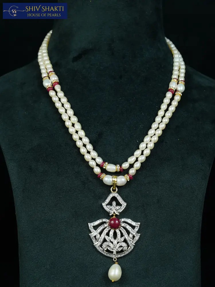 Shiv Shakti Pearls - 2 Line Beautiful CZ Necklace