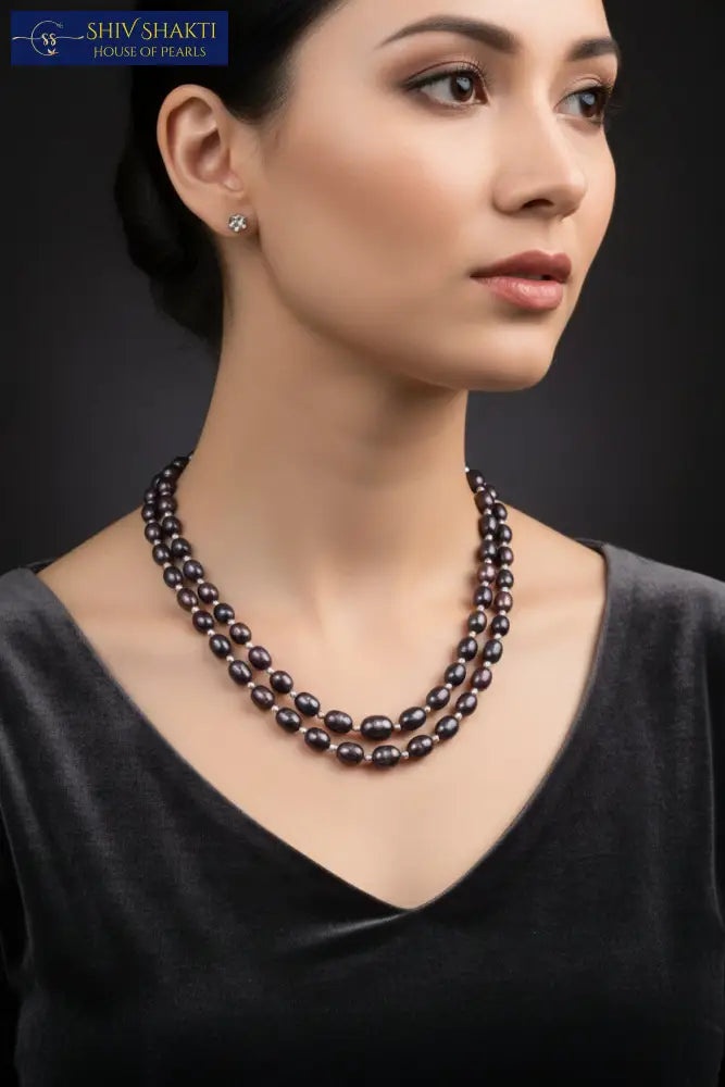 Shiv Shakti Pearls - 2 Line Black classic Necklace