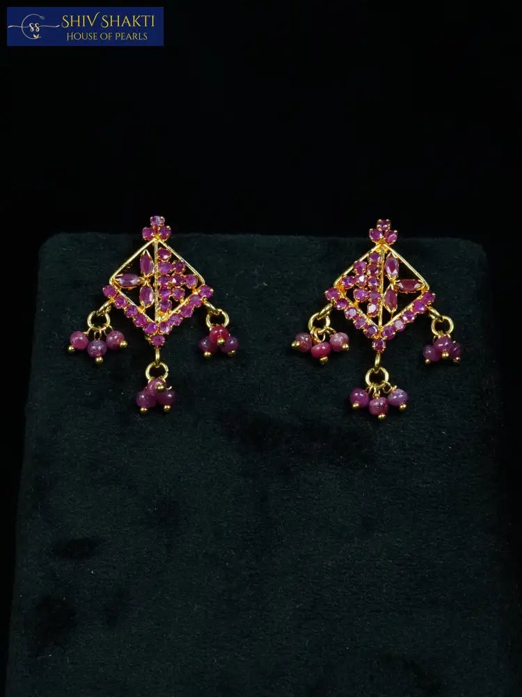 Shiv Shakti Pearls - 2 Line Classic Ruby Set