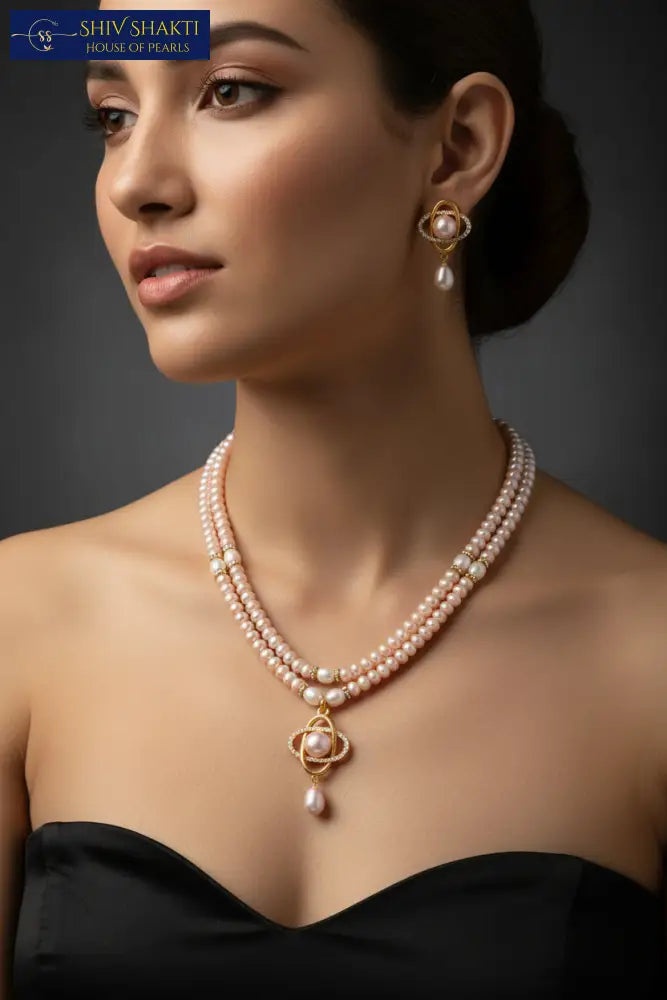 2 line Pearl Cross Pendant