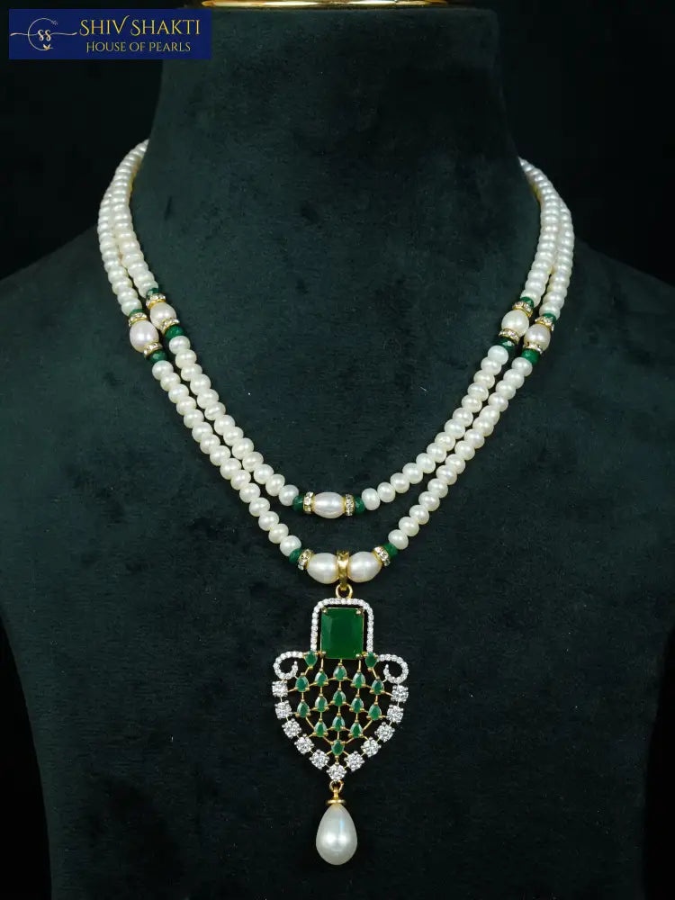 Shiv Shakti Pearls - 2 Line Pearl CZ Necklace
