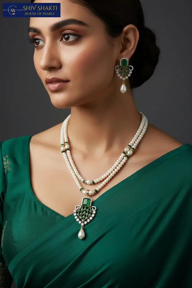 2 Line Pearl CZ Necklace