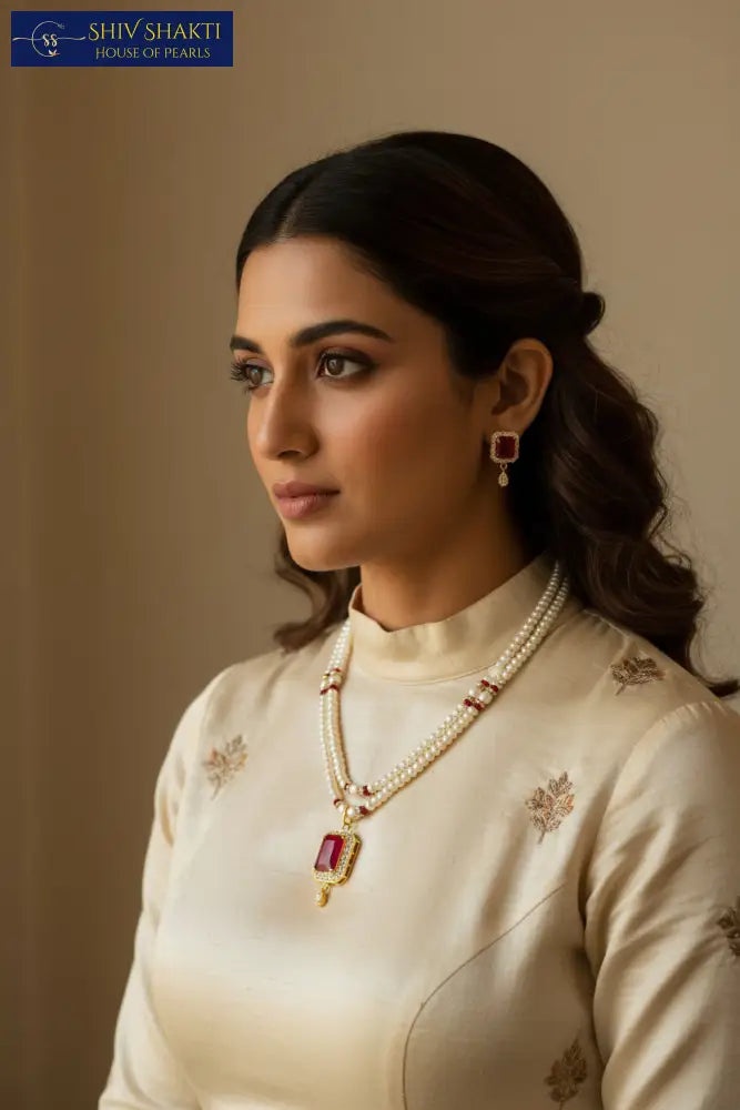 2 Line Pearl Onyx Necklace