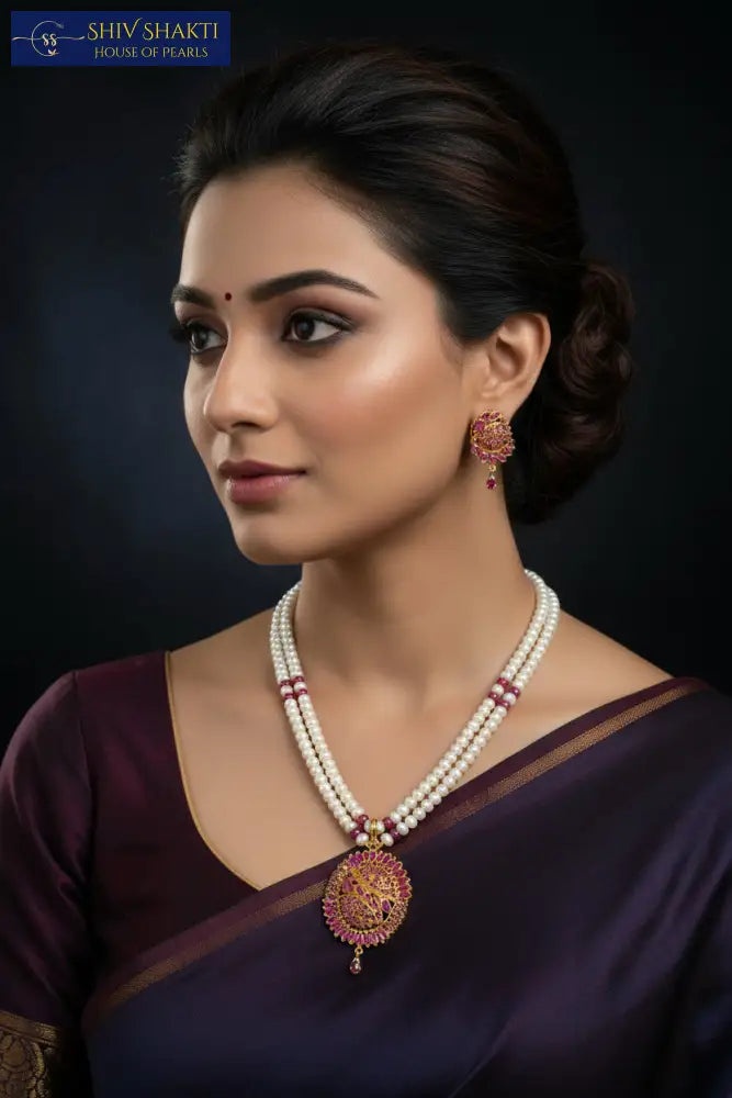 2 Line Ruby Pendant Set