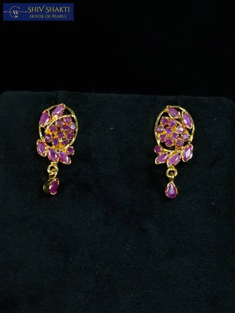 Shiv Shakti Pearls - 2 Line Ruby Pendant Set