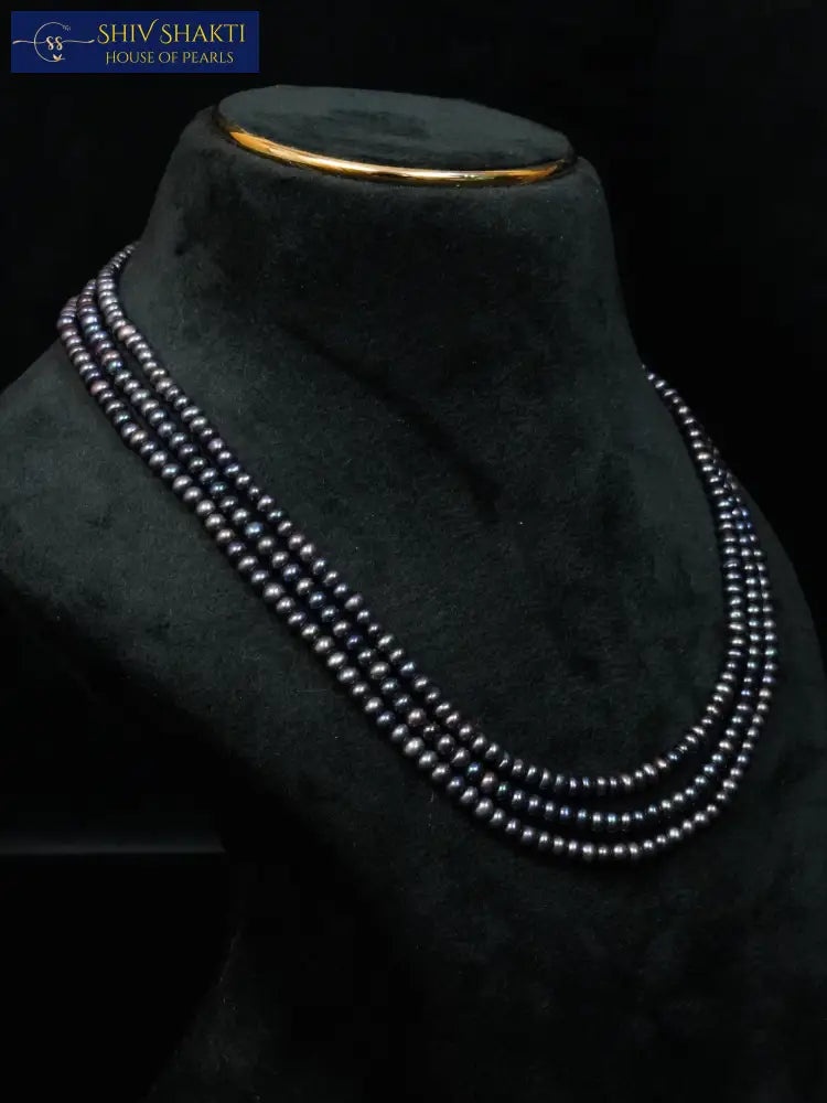 Shiv Shakti Pearls - 3 line blues gray mala