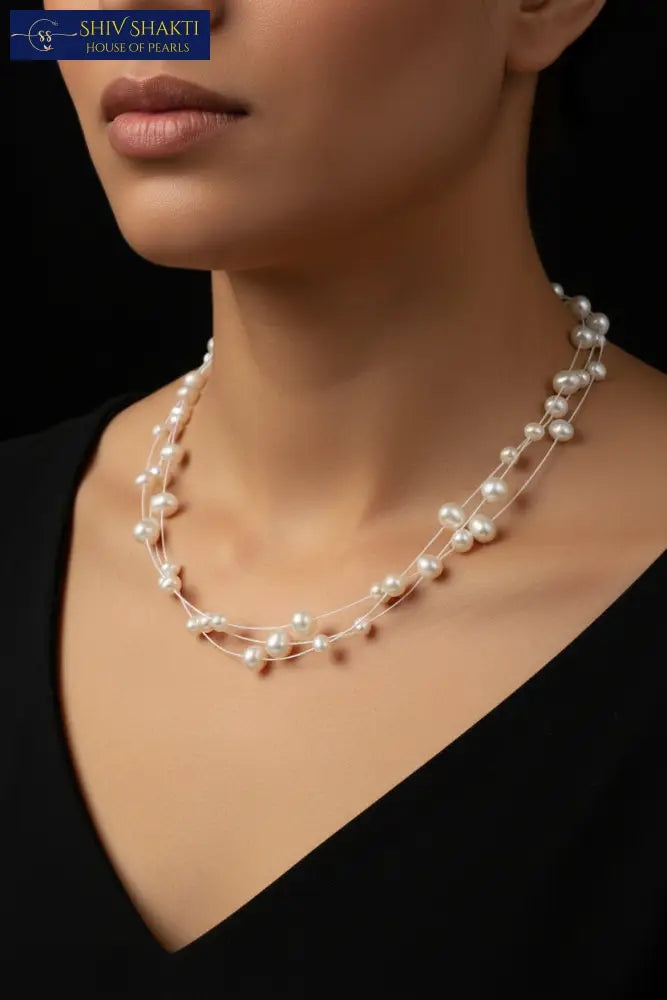 3 line Gray Round Pearl Floating