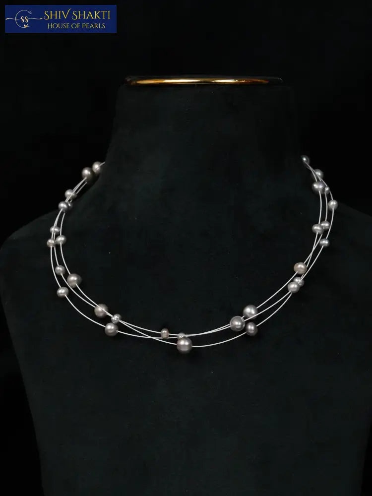 Shiv Shakti Pearls - 3 Lines Silver Gray Pearl