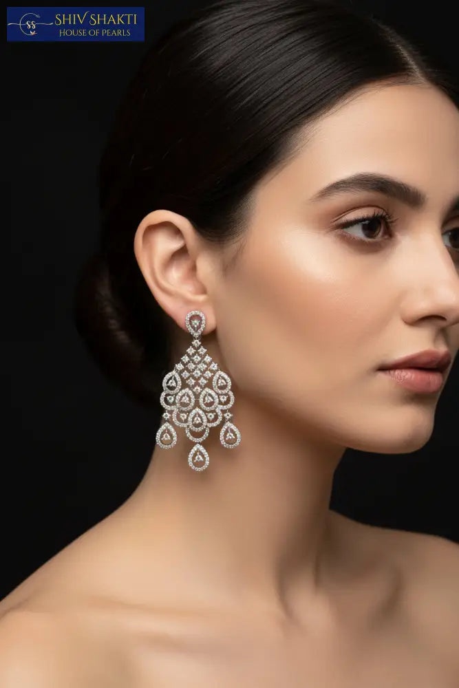 Shiv Shakti Pearls - Crystal Gleam Silver Earrings