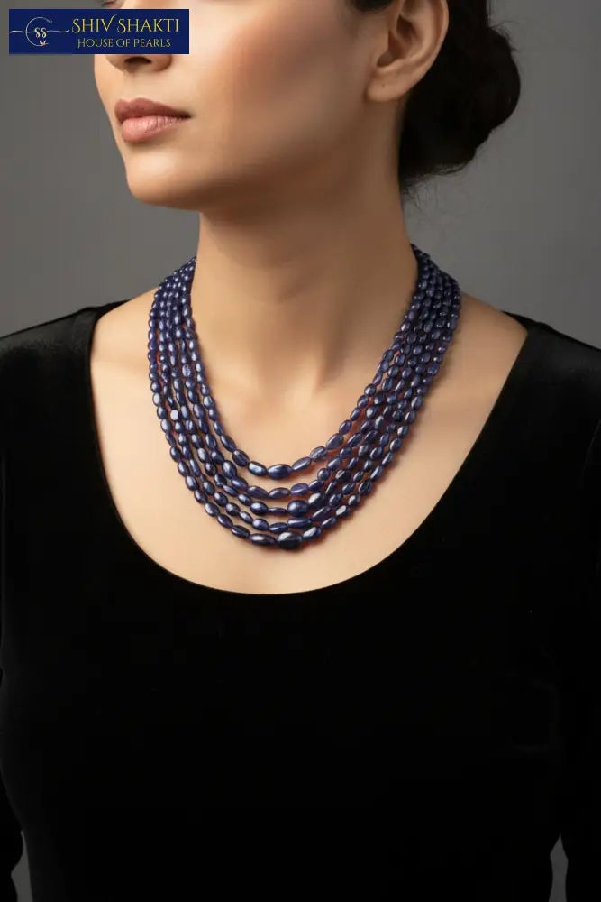 Shiv Shakti Pearls - 5 lines Blue Sapphire Necklace