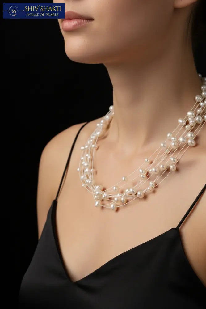 Shiv Shakti Pearls - 7 LINE FLOATING PEARL NECKLACE