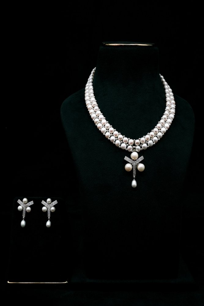 Double Pearl Necklace Set