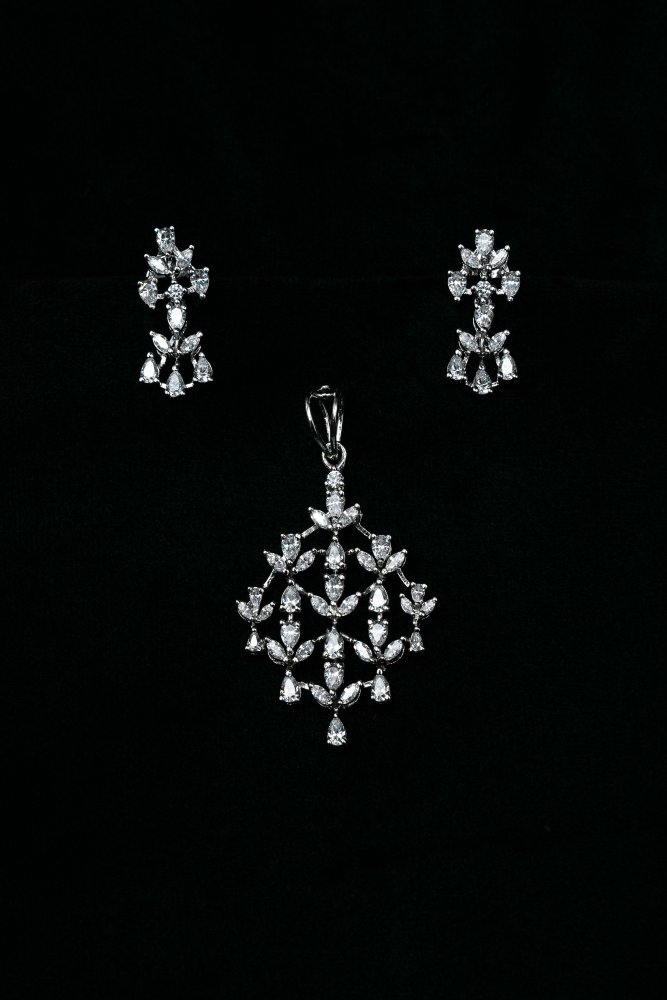 Shiv Shakti Pearls - Silver CZ Pendant Set