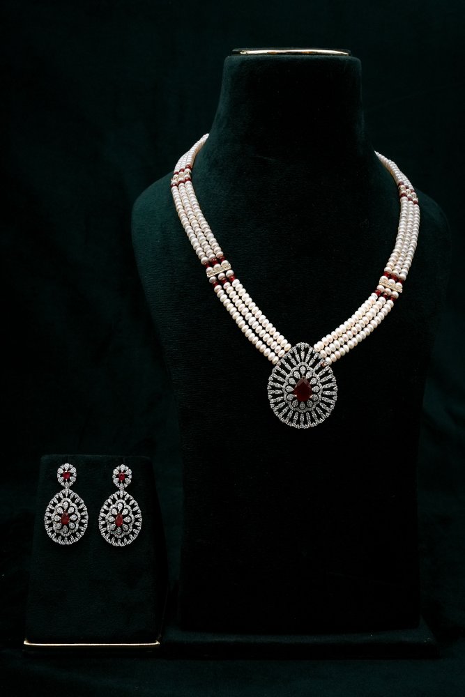 Shiv Shakti Pearls - Pearl and Ruby Necklace