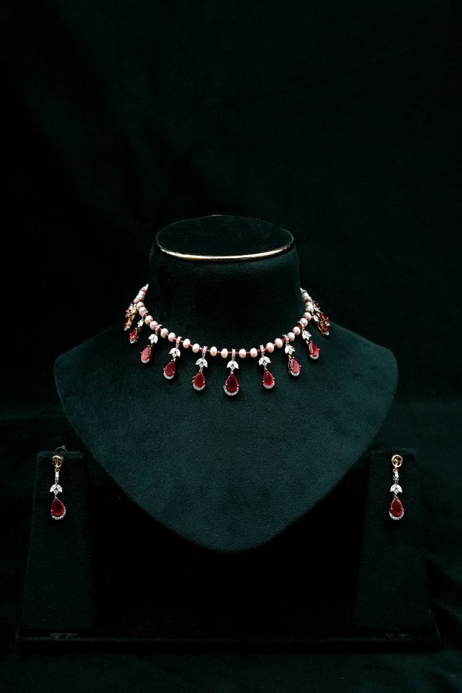 Ruby Pearl Necklace Set