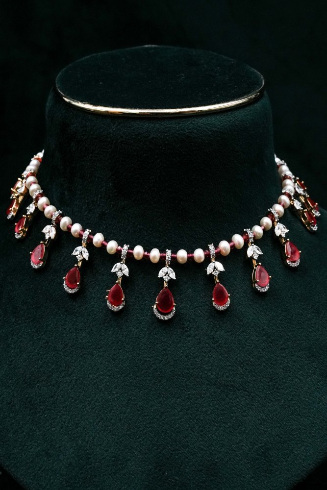 Ruby Pearl Necklace Set