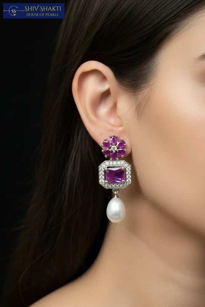 Amethyst Pearl Drop Earring