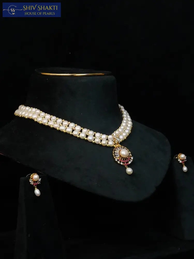 Shiv Shakti Pearls - Aura Button Pearls Necklace