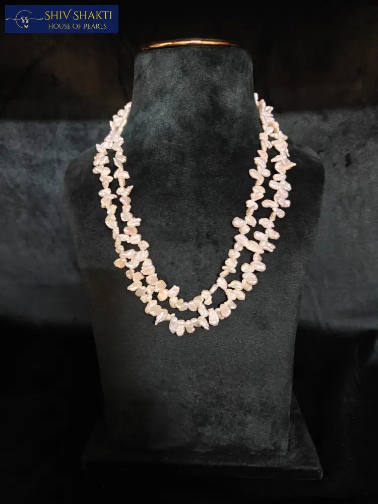 Shiv Shakti Pearls - Baroque Pearl Double Strand Necklace - Natural Pink Freshwater Pearls