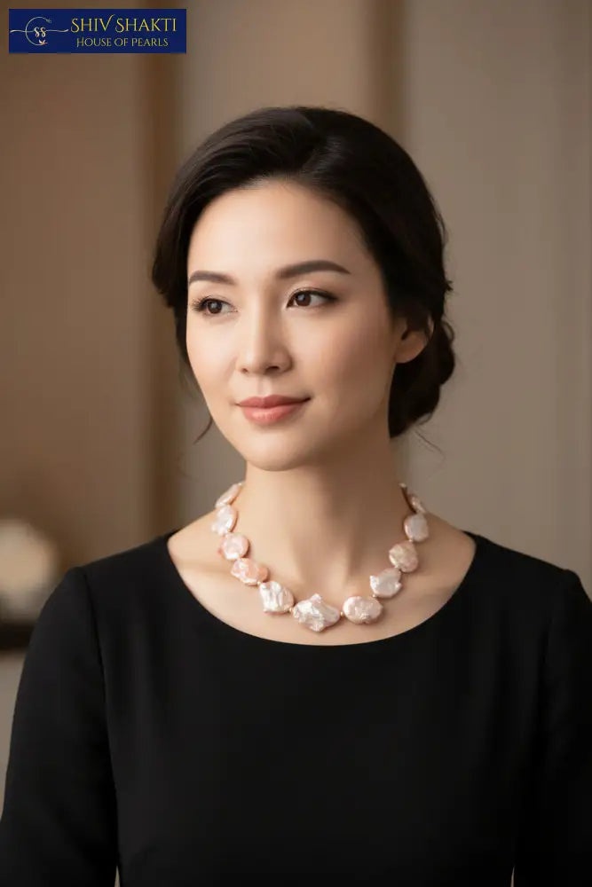 Shiv Shakti Pearls - Baroque Pearl Necklace - Big Size Single Line 17 inch