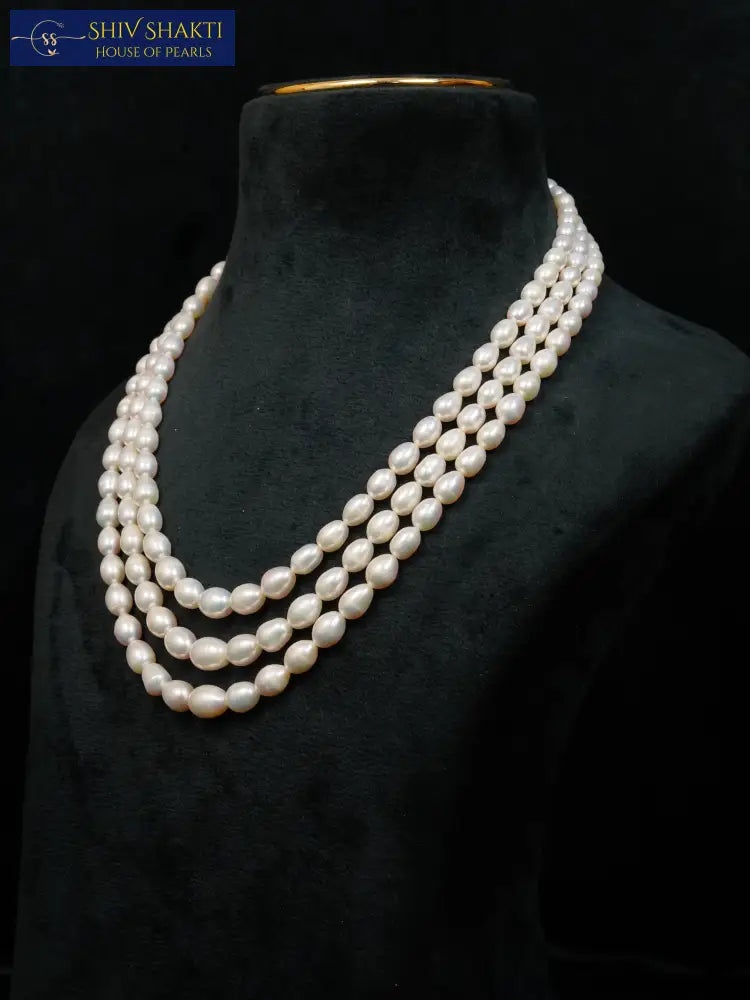 Shiv Shakti Pearls - Beautiful Oval Pearl 3 Lines