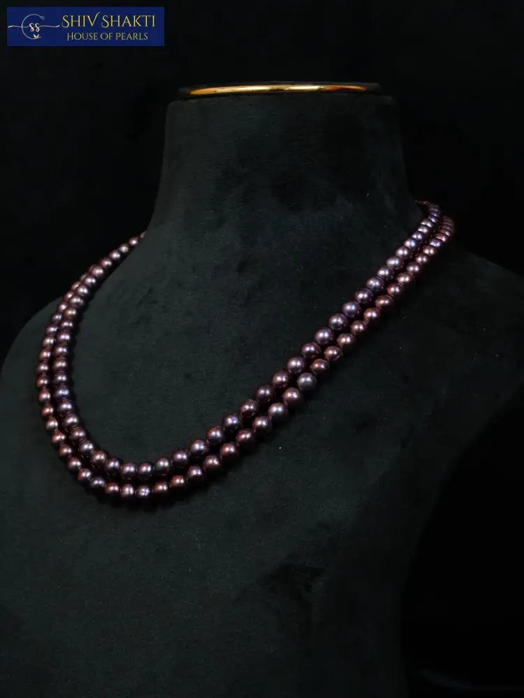 Shiv Shakti Pearls - Black Round Pearl 2 Lines Necklace
