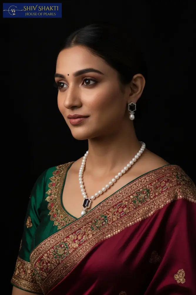 Blue Stone Pearl Necklace