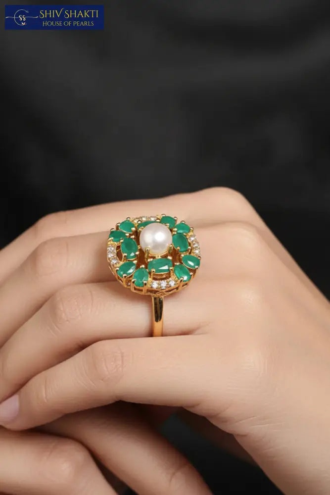 Shiv Shakti Pearls - Bold CZ with Emeralds Stone