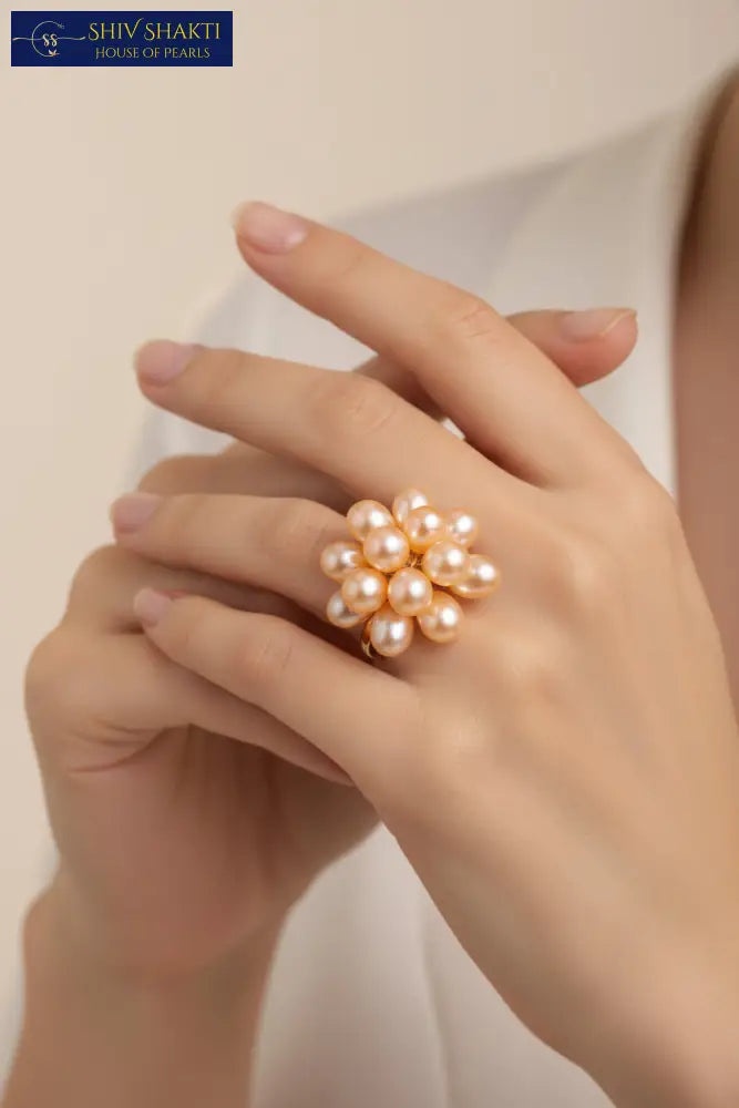 Shiv Shakti Pearls - Bunch Peach Pearl Ring